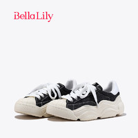 Bella Lily2024春季增高减龄帆布鞋女贝壳头板鞋舒适运动鞋 黑色 36