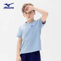 美津浓（MIZUNO）儿童短袖T恤夏季男中大童纯棉运动透气后背拼接 11灰蓝色 130/64