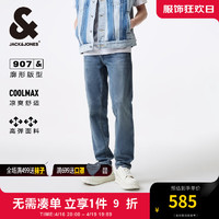 杰克·琼斯（JACK&JONES）夏季修身版型潮高弹中蓝牛仔水洗猫须设计长裤牛仔裤男224232002 E39 中蓝牛仔 常规 175/82A/MRW