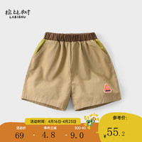 拉比树童装纯棉休闲短裤2024年夏季卡通洋气男宝宝五分裤工装裤薄 卡其 110cm