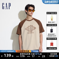 Gap 盖璞 男女装2024夏季新款纯棉拼接插肩袖圆领短袖T恤宽松上衣463174