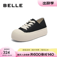 BeLLE 百丽 两穿帆布鞋女2023秋季新商场同款厚底减龄休闲鞋Z7L1DCM3预售 黑色 34