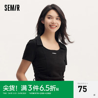 森马（Semir）POLO衫女短款小心机抽绳上衣紧身显瘦夏季简约字母套头衫百搭 黑色90001 155/80A/S