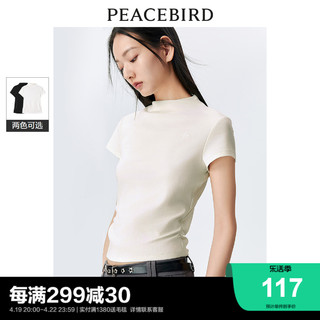 PEACEBIRD 太平鸟 半高领修身T恤女短袖2024春新款收腰法式气质短款上衣显瘦