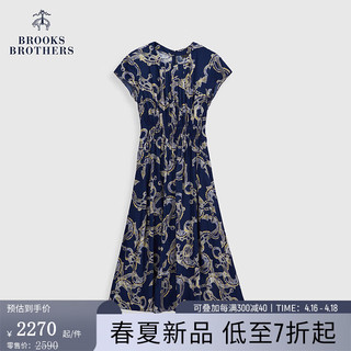 布克兄弟（BrooksBrothers）女士24春夏摩登印花轻盈薄款连衣裙 4004-藏青色 0