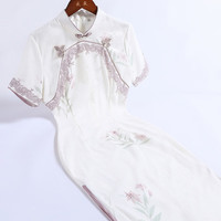 戚薇改良旗袍2024紫色长款小个子高级感新中式复古绣花素雅日常   紫色 S