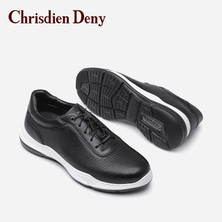 克雷斯丹尼（Chrisdien Deny）男士休闲鞋轻便时尚通勤舒适透气爆米花底运动鞋 黑色GXHD603N1C 38