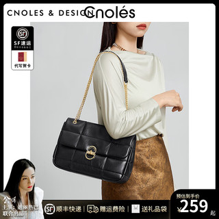 蔻一（Cnoles）包包女包2024轻奢侈女士斜挎包品牌链条腋下包 黑巧克力大号