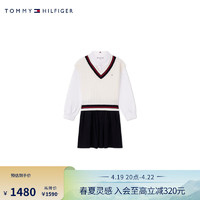 TOMMY HILFIGER24春季童装女撞色V领学院背心连衣裙两件套TH2412114 黑白拼接654 S/140cm