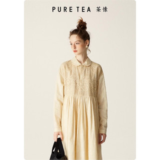 茶·愫【瓷白剪花】puretea茶愫娃娃领高腰连衣裙女蕾丝绣花2024春 浅杏 M