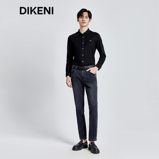 迪柯尼（DIKENI）品牌男春双D联名高支高密棉弹亲肤易打理黑色针织衬衫 黑色 170/92A
