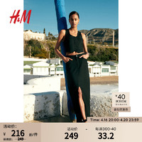 H&M女装半身裙2024夏季亚麻混纺中腰直筒简约半身长裙1215360 黑色 160/72 38