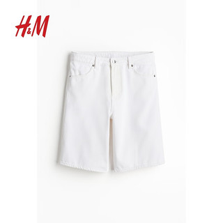 H&M2024春季女装百慕大低腰牛仔短裤1232604 白色 155/60