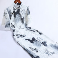 戚薇年轻款气质优雅淑范少女气质款旗袍2024年春夏新中式短袖日常   黑白色 XL