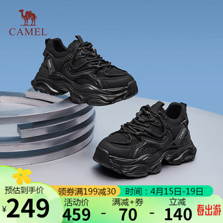 骆驼（CAMEL）老爹鞋女机能风拼接绑带增高厚底休闲鞋 L24S504615 黑色 39