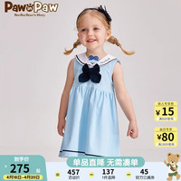 PawinPaw卡通小熊童装24年夏女宝学院风蝴蝶结连衣裙学院风 Blue蓝色/50 100