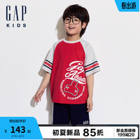 Gap男童2024夏季撞色插肩袖小熊印花logo短袖T恤上衣466235 红色 140cm(M) 亚洲尺码