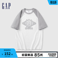 Gap男女装2024夏季撞色插肩袖logo圆领短袖T恤宽松上衣463174 白色 180/100A(XL)亚洲尺码