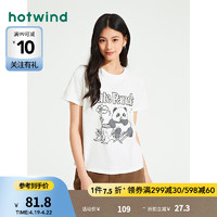 热风（Hotwind）短袖t恤女2024年夏季女士熊猫插画露营宽松舒适亲肤短T 04白色 XL