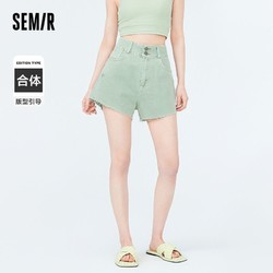 Semir 森马 牛仔裤女磨破毛边高腰热裤街头风新款a字短裤个性时尚