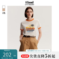 E·LAND 衣恋 Eland衣恋短袖t恤女新款夏季学院风撞色印花圆领短袖T恤上衣