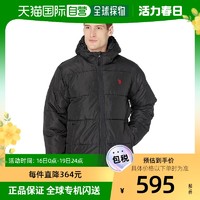 U.S. POLO ASSN. 男士羽绒服黑色连帽休闲防风保暖百