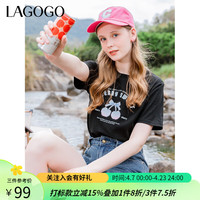 lagogo拉谷谷纯棉黑色樱桃印花T恤女2024年夏季休闲正肩短袖 黑色(W1) M