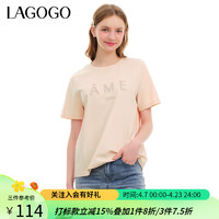 lagogo拉谷谷字母印花宽松T恤女2024年夏季基础百搭圆领简约 米色(T2) XL