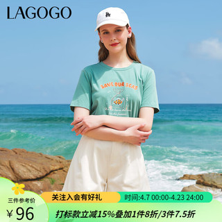 lagogo拉谷谷多巴胺小丑鱼印花T恤女2024年夏季正肩休闲短袖 湖蓝色(N5) XL