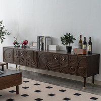 豪琳木博北美黑胡桃木电视柜北欧雕花地柜实木组合茶几简约矮柜客厅储物柜 北美FAS级黑胡桃木