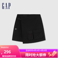 Gap女装2024夏季不对称简约一片式口袋工装风短裙半裙496377 黑色 0(25)亚洲尺码