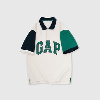 Gap男女装2024夏季字母logo撞色拼接polo领针织衫上衣890976 米白色 180/100A(XL) 亚洲尺码