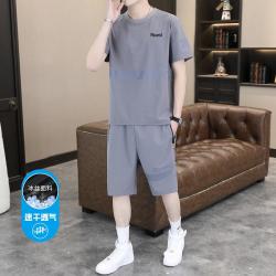 folunsi佛伦斯夏季男士套装凉感透气短袖t恤印花速干短裤男