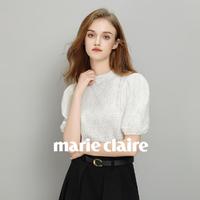 Marie Claire 嘉人 2024夏季新款女针织衫显瘦体恤高级感白小t时尚短袖T恤