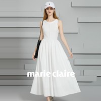 Marie Claire 嘉人 裙子女2024新款春夏无袖a字裙时尚气质连衣裙休闲中长裙