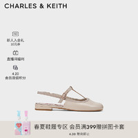 CHARLES&KEITH24夏平底方头T字玛丽珍包头凉鞋CK1-70900515 Nude肉色 36