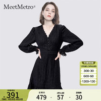 MeetMetroMeetMetro玛依尔黑色天丝连衣裙女2024春复古洋气裙 黑色 XL