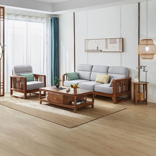 林氏家居现代简约中式实木沙发客厅家用小户型木质沙发组合BQ1K 单人+三人+边几