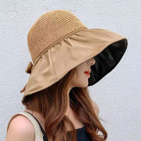 夏季女士遮阳帽黑胶层帽大檐遮脸透气帽渔夫帽太阳帽蝴蝶结帽子