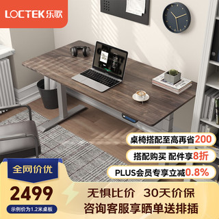 Loctek 乐歌 电动升降桌智能电脑桌站立办公简约实木家用书桌双电机E5N/E5X 银灰桌腿+灰木纹 1.8*0.8米桌板