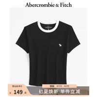 ABERCROMBIE & FITCH女装 24春夏小麋鹿基本款修身罗纹小巧短款T恤 KI139-4415 黑色 XS (160/84A)