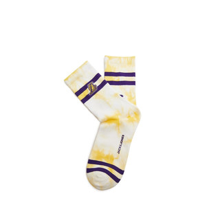 杰克·琼斯（JACK&JONES）夏季NBA联名湖人队条纹撞色休闲运动高筒袜两双装22421Q001 黄色/本白色A06 L