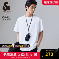 杰克·琼斯（JACK&JONES）春夏男士刺绣字母衣身拼接剪裁休闲日常短袖T恤男装224201049 A06本白色 常规 A06本白色 170/92A/S