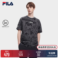 FILA 斐乐 运动短袖T恤夏季纯棉T满印休闲宽松上衣男