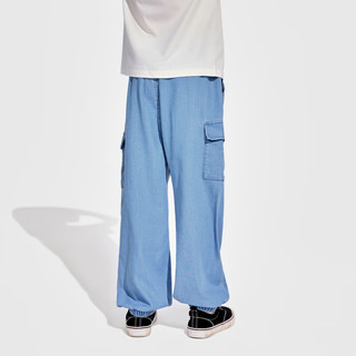 Gap男童2024春季透气垂感洋气牛仔工装口袋束脚裤长裤890428 浅蓝色 120cm(XS)亚洲尺码