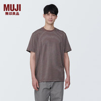 无印良品（MUJI）男式 天竺织 圆领短袖T恤 男士打底衫男款 夏季AB1MKA4S 烟熏棕色条纹 L (175/100A)