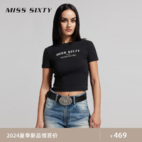 MISS SIXTY 2024夏季新款短袖T恤女圆领印花显瘦正肩修身短款辣妹