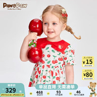Paw in Paw PawinPaw卡通小熊童装24年夏季女宝满印蝴蝶结连衣裙甜美洋气 Red红色/20 090
