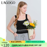 lagogo拉谷谷美式条纹吊带背心女2024年夏季拼接修身短款上衣 黑色(W1) S