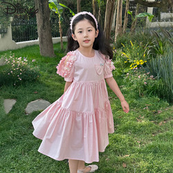 Disney 迪士尼 女童仙女裙连衣裙2024春夏季新款潮流运动休闲风时髦高腰线公主裙 粉色 150